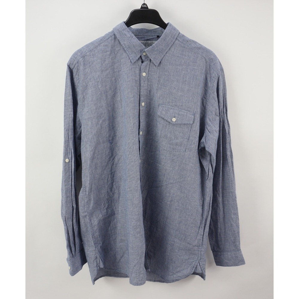J. Barbour and Sons Cotton-Linen Houndstooth Roll Tab Button Up Shirt Men's XL